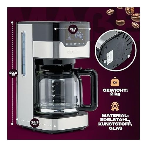  ProfiCook® Coffee Machine | For 12-14 Cups of Coffee | Filter Coffee Machine with 3 Electric Aroma Levels | Coffee Machine with Sensor Touch Control & Filter Insert | Stainless Steel Housing | PC-KA