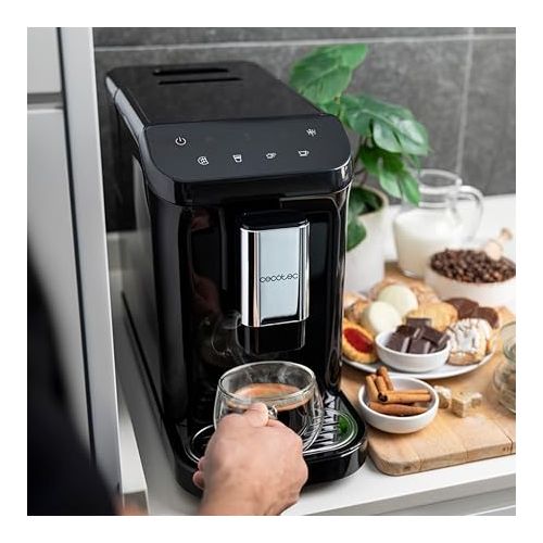  Cecotec Superautomatische Kaffeemaschine Cremmaet Macchia Black. 1350 W, Thermoblock, 19 Bar Pumpendruck, Plug&Play-System, Kaffeevorratsbehalter mit integrierter Muhle, Automatische Reinigung