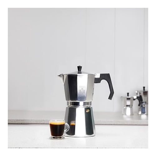  Cecotec Mokclassic 900 Shiny Italian Coffee Machine, Aluminium Coffee Maker, for All Kitchen, 9 Coffee Cups, Silicone Seal, Ergonomic and Heat Resistant Handle, Filter and Valicula Made of