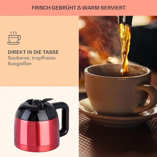  Klarstein 1.2 L Coffee Machine with Timer, Filter Machine for 12 Cups, 800 W Filter Large, Filter Coffee Machine with Stainless Steel Thermos Flask for Coffee, Red/Black