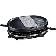 H.Koenig RP80 Raclette-Gerat / 8 Personen / Naturstein und Grillplatte / mit Pfannchen / 900 W / schwarz