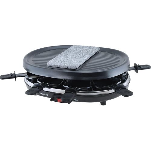  H.Koenig RP80 Raclette-Gerat / 8 Personen / Naturstein und Grillplatte / mit Pfannchen / 900 W / schwarz