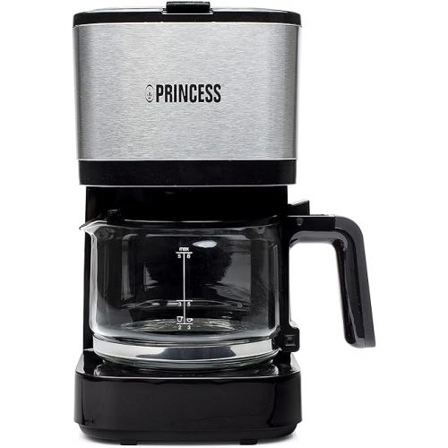  Princess Filter Coffee Machine - 0.75 Litre Glass Jug, 8 Cups, Stainless Steel with Permanent Filter, 600 Watt, 246030, Black, Silver