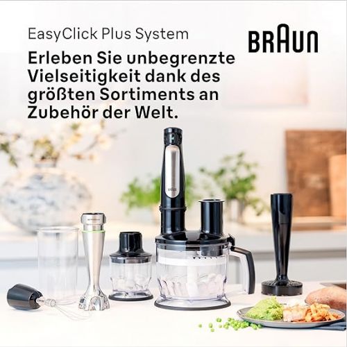  Braun MultiQuick 7 MQ 7087X hand blender - puree rod with removable stainless steel mixing base with ActiveBlade technology for pureeing the toughest ingredients, incl. 5-piece accessory set, 1000 watts, black.