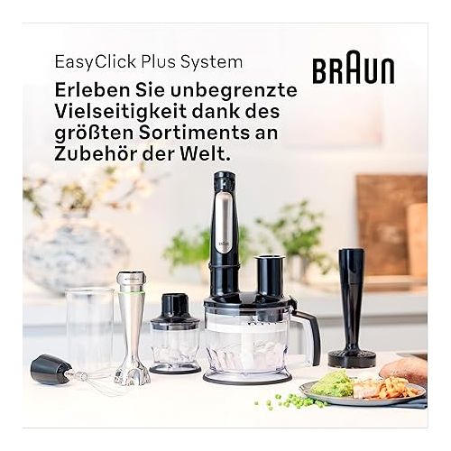  Braun MultiQuick 7 MQ 7087X hand blender - puree rod with removable stainless steel mixing base with ActiveBlade technology for pureeing the toughest ingredients, incl. 5-piece accessory set, 1000 watts, black.