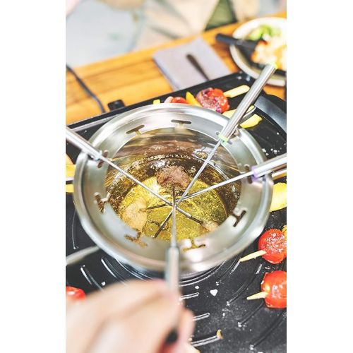  GASTROBACK 42562 Raclette Fondue Advanced Plus, Can Be Used Separately or Combined, Illuminated LCD Display, Stainless Steel Housing, For Up To 9 People, 2200 Watt, 2200, Black, Silver