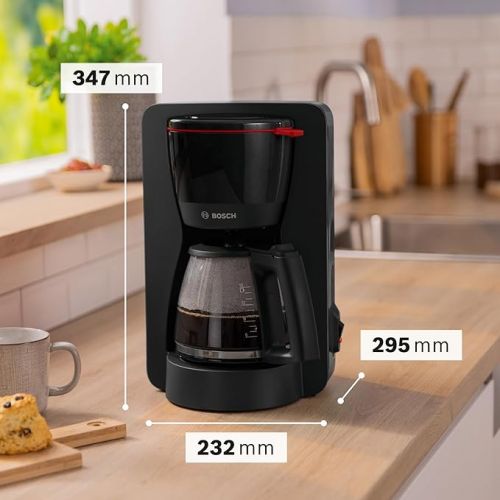  Bosch MyMoment TKA2M113 Filter Coffee Machine, Glass Jug 1.25 L, for 10-15 Cups, 40 Minute Warming Function, Drip Stop, Swivelling Filter Carrier, Removable Water Tank, 1200 Watt, Matte Black