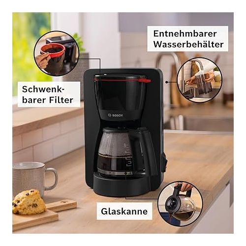  Bosch MyMoment TKA2M113 Filter Coffee Machine, Glass Jug 1.25 L, for 10-15 Cups, 40 Minute Warming Function, Drip Stop, Swivelling Filter Carrier, Removable Water Tank, 1200 Watt, Matte Black