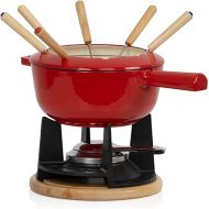 Mahlzeit Cast Iron Fondue Set for 6 People, 2 Litres, Fondue Set 13 Pieces with Burner and Forks, Fondue Set, Cheese Fondue Set, Meat Fondue Set, Chocolate Fondue Set (Red Enameled)