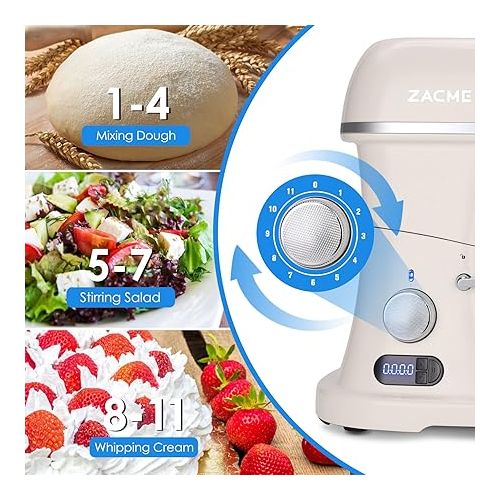  ZACME Professional Food Processor Kneading Machine, Cast Aluminium Housing (1500 W), 7 L Stainless Steel Bowl Dough Machine with LED Touch Screen, Quiet Mixing Machine, 3 Mixing Attachments and Splash