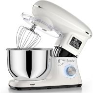 Zuccie Food Processor, 6.2 L Touchscreen Kneading Machine, 1500 W Dough Machine with LCD Display, Timing Function, Includes 5-Piece Accessory Set and Splash Guard, 6+P Gear Shift Stirrers - White