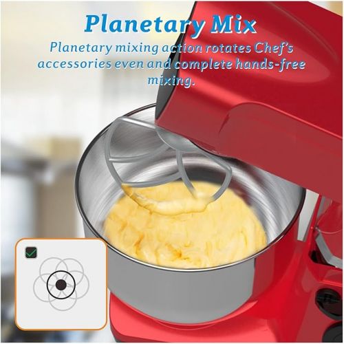  ELESTYLE Food Processor Kneading Machine, 1500 W, 6 Speeds Dough Kneading Machine, Low Noise Mixing Machine with 6 L Stainless Steel Bowl, Stainless Steel Whisk, Die-Cast Stirrer and Dough Hook (Red)