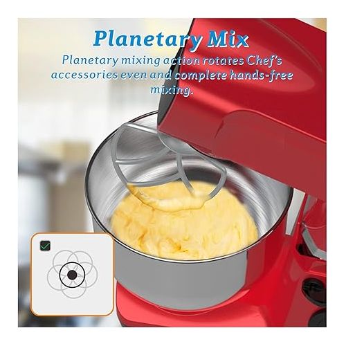  ELESTYLE Food Processor Kneading Machine, 1500 W, 6 Speeds Dough Kneading Machine, Low Noise Mixing Machine with 6 L Stainless Steel Bowl, Stainless Steel Whisk, Die-Cast Stirrer and Dough Hook (Red)