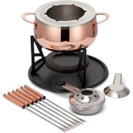 Oak & Steel - 10-Piece Premium Stainless Steel Fondue for 6 People, Rose Gold/Copper - Chocolate, Cheese, Meat - Robust & Chic - Gift Set for Valentine's Day/Birthday/Anniversary