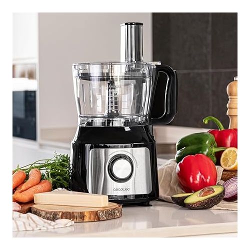  Cecotec Food Processor Comino 1000. 1000 W, 2 Geschwindigkeiten und Pulse, 2-L-Schussel und 1,8-L-Krug, 3 Schneidscheiben, Hackmesser, Knetmesser, Entsafter und Cremedisk