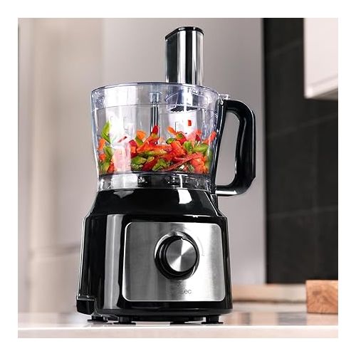  Cecotec Food Processor Comino 1000. 1000 W, 2 Geschwindigkeiten und Pulse, 2-L-Schussel und 1,8-L-Krug, 3 Schneidscheiben, Hackmesser, Knetmesser, Entsafter und Cremedisk