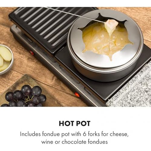  Klarstein Fonduelette XL - 3-in-1 Raclette Grill & Fondue, 1650 Watt, 3-in-1 Grill: Metal / Natural Stone / Crepe Plate, 3 Separate Stainless Steel Heating Elements, Up to 12 People, Non-Stick Coating