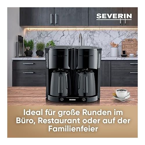  SEVERIN KA 9315 Duo Filter Coffee Machine with Thermal Jug, Coffee Machine for up to 16 Cups, Attractive Filter Machine with 2 Insulated Jugs, Black