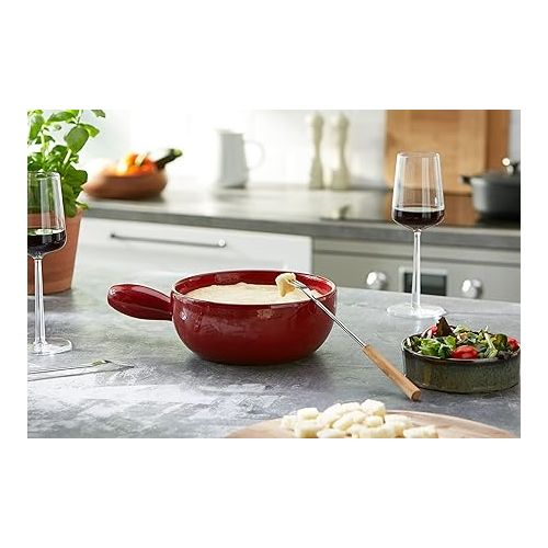  KUHN RIKON Fondue Kasefondue Caquelon Rot Classic 22cm, 1,6 Liter, fur 4 Personen, aus roter Tonmasse