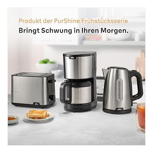  Braun PurShine KF1505 BK Filter Coffee Machine, 1.2 L Stainless Steel Thermal Jug for up to 9 Cups, OptiBrew System, Drip Stop Function, Swivel Filter Basket, Automatic Shut-Off, 1000 W, Black