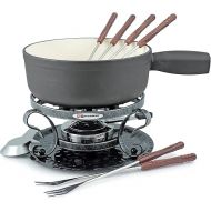 Swissmar KF-66513 Lugano Fondue Set 9-teiliges, Gusseisen/Edelstahl, Mattschwarz, 2L, Fondue-Set fur Fleisch, Kase und Schokolade, fur 4 Personen, Geschenkset