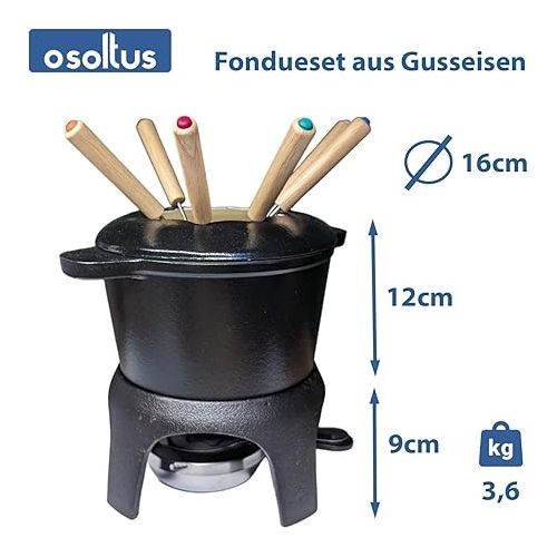  osoltus Fondue Suitable for Cheese and Meat Fondue Set for 6 People Cast Iron Black Enamel