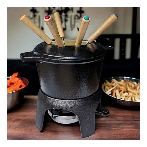  osoltus Fondue Suitable for Cheese and Meat Fondue Set for 6 People Cast Iron Black Enamel