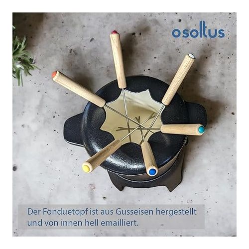  osoltus Fondue Suitable for Cheese and Meat Fondue Set for 6 People Cast Iron Black Enamel