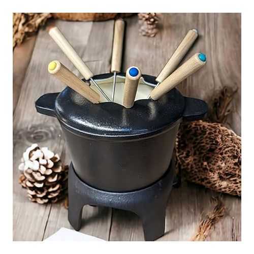  osoltus Fondue Suitable for Cheese and Meat Fondue Set for 6 People Cast Iron Black Enamel