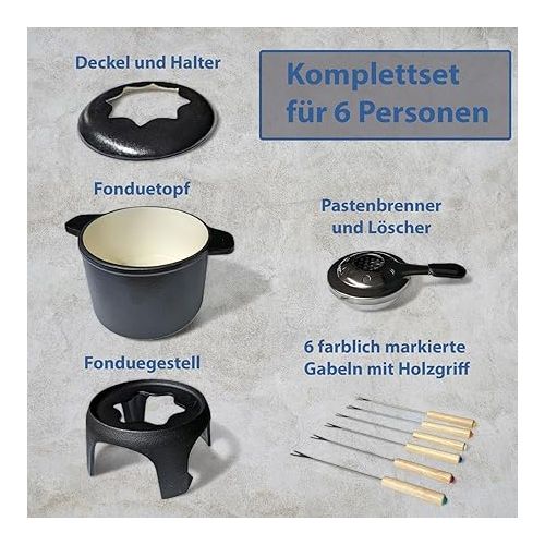  osoltus Fondue Suitable for Cheese and Meat Fondue Set for 6 People Cast Iron Black Enamel