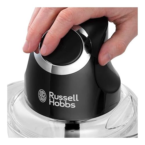  Russell Hobbs Mini Electric Chopper [Glass Jar incl. Storage Lid] Matt Black (500ml, Vegetable Chopper, Blender, Multi & Universal Chopper for Vegetables, Fruit & Meat) 24662-56