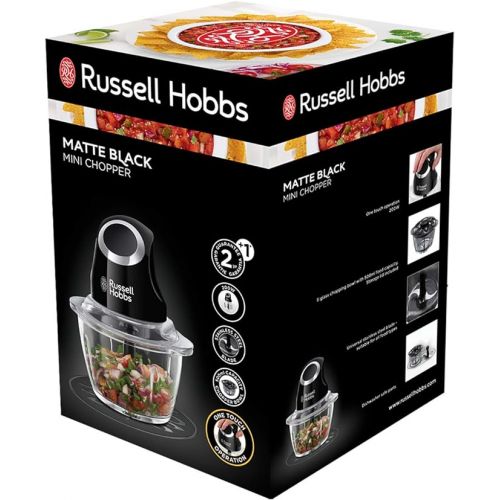  Russell Hobbs Mini Electric Chopper [Glass Jar incl. Storage Lid] Matt Black (500ml, Vegetable Chopper, Blender, Multi & Universal Chopper for Vegetables, Fruit & Meat) 24662-56