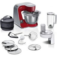 Bosch Food Processor Series 4 MUM5X720, Integrated Scale, Stainless Steel Bowl 3.9 L, Mixer 1.25 L, Professional Dough Hook, Planetary Mixer, Whisk, Continuous Shredder, 1000 W, Dark Red/Silver