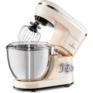 Klarstein Bella Food Processor - Kneading and Mixing Machine with 6 Speed Levels, Stainless Steel, Pulse Function, Planetary Mixing System, 3 Mixing Attachments, 1,200W Power, Cream