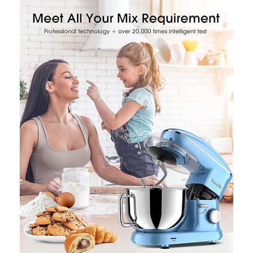  Facelle Food Processor, Kneading Machine, 1500 W, Dough Machine, Mixing Machine with 6.2 L Stainless Steel Bowl, 6 Speeds, Low-Noise Dough Kneading Machine Including Whisk, Dough Hook, Beater and