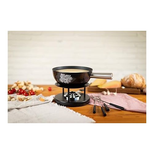  Kuhn Rikon Alpenliebe Aluminium Cheese Fondue Set 22 cm Caquelon Suitable for Induction Cookers