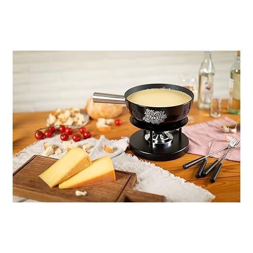  Kuhn Rikon Alpenliebe Aluminium Cheese Fondue Set 22 cm Caquelon Suitable for Induction Cookers