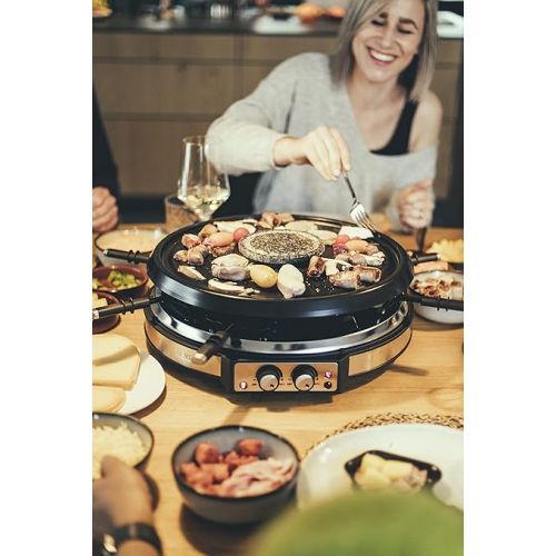  SEVERIN Raclette-Fondue-Kombination, 1900 W, Raclette fur 8 Personen mit Grillstein, 2-in-1-Kombination aus Raclette und Fondue mit 8 Pfannchen, Schabern und Fondue-Gabeln, RG 2348