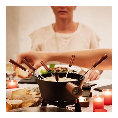  Boska Fondue Set Pro - 4 Personen - Kasefondue Teelichter mit Stil - 1,2 L Inhalt fur 875 gr Geschmolzenen Kase [ink. Fonduegabeln] [Stabile, Eichenholz und Edelstahl]