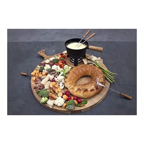  Boska Fondue Set Pro - 4 Personen - Kasefondue Teelichter mit Stil - 1,2 L Inhalt fur 875 gr Geschmolzenen Kase [ink. Fonduegabeln] [Stabile, Eichenholz und Edelstahl]