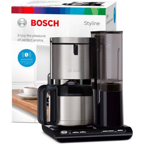  Bosch Styline TKA8A683 Filter Coffee Machine, Aroma Sensor, Stainless Steel Thermal Jug 1.1 L, for 8-12 Cups, Automatic Shut-Off, Descaling System, Drip Stop, Removable Water Tank (1 L), 1100 W, Black