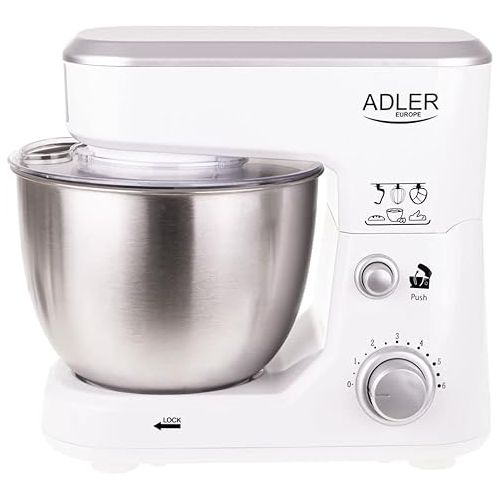  ADLER EUROPE Kneading Machine, 4 Litres, Adjustable Speed, 1000 W, White, Rustproof Stainless Steel