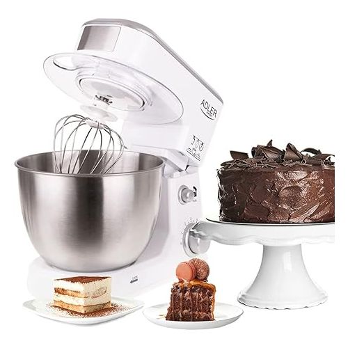  ADLER EUROPE Kneading Machine, 4 Litres, Adjustable Speed, 1000 W, White, Rustproof Stainless Steel