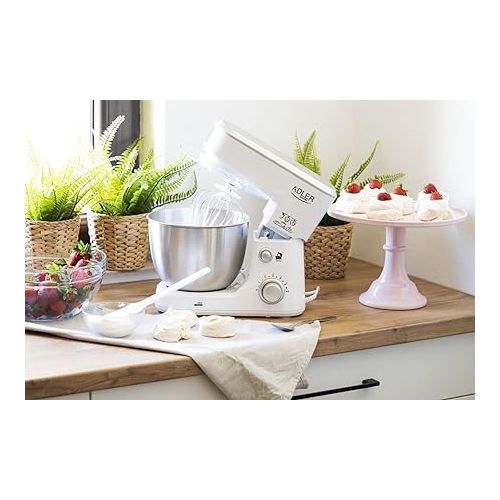  ADLER EUROPE Kneading Machine, 4 Litres, Adjustable Speed, 1000 W, White, Rustproof Stainless Steel