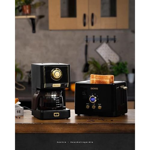  ZACHVO Filter Coffee Machine, Coffee Machine, Filter Machine, 5 Cups, 650 ml Coffee Machine with Glass Jug, Removable Filter, Drip Stop, Automatic Shut-Off, 30 Minutes Warming Function, 3 Brewing