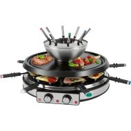 ProfiCook Raclette Fondue Combination for 8 People, 2-in-1 Electric Table Grill Set Including Spatula, Pans, Forks, Natural Stone, Cheese Fondue and Chocolate Fondue, RG/FD 1245, 501245, Stainless