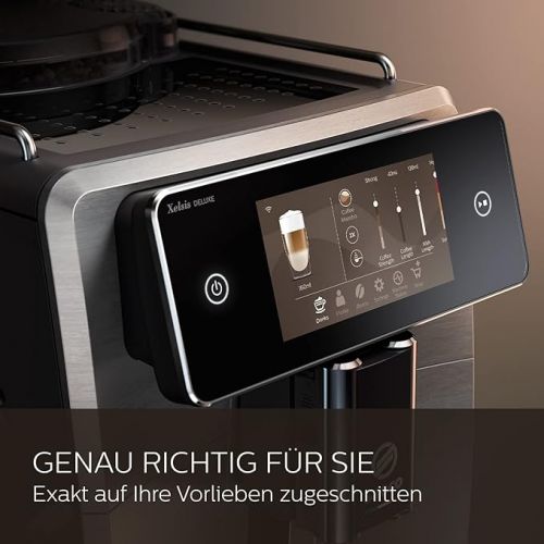  Saeco SM8785/00 Xelsis Deluxe Fully Automatic Coffee Machine, 22 Coffee Varieties, Touch Screen, 8 User Profiles, WiFi Connectivity, Piano-Black, Stainless Steel Front