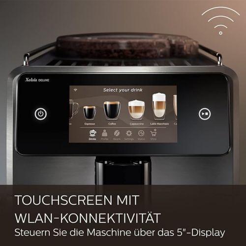  Saeco SM8785/00 Xelsis Deluxe Fully Automatic Coffee Machine, 22 Coffee Varieties, Touch Screen, 8 User Profiles, WiFi Connectivity, Piano-Black, Stainless Steel Front
