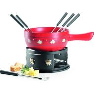 MASER 931893 Cheese Fondue Set for 6 People, 11-Piece Complete Set for Swiss Style Fondue with Solid Ceramic Pot, Stoneware, 2.6 Litres