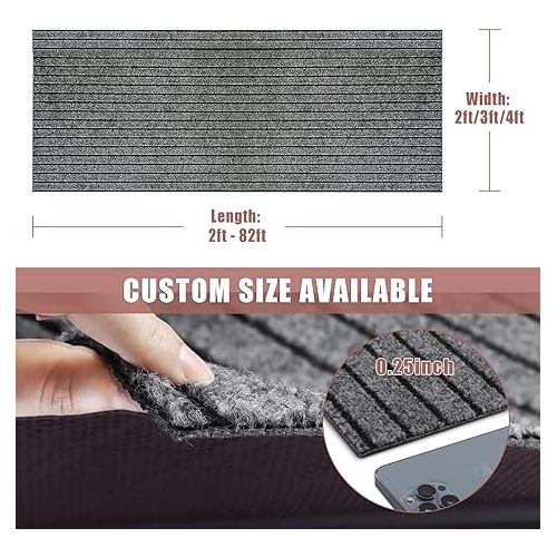  ZGR Runner Rug 2 ft x 6 ft Indoor/Outdoor Low Profile, Hallway, Kitchen, Patio, Deck Area, RV, Entryway, Garage, with Natural Non-Slip Rubber Backing, Gray with Black Stripe, Custom